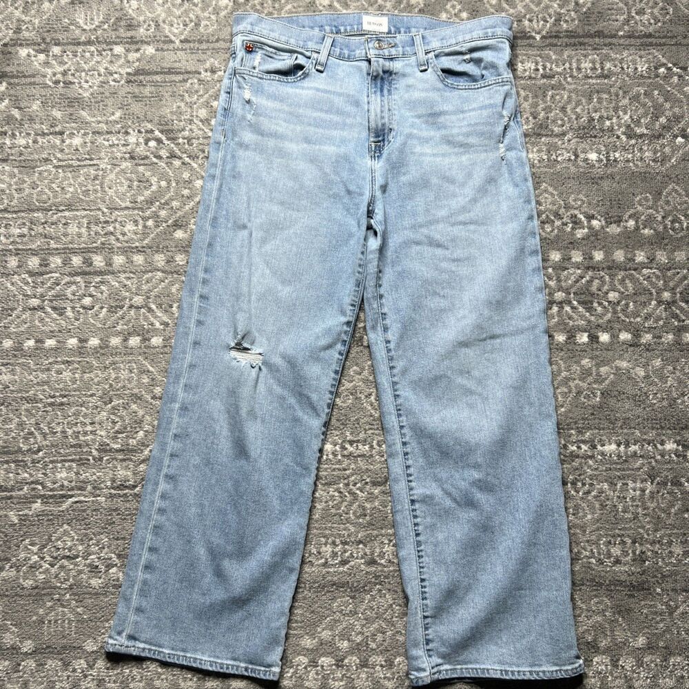 Hudson Jeans Womens 32 Blue Rosalie High-Rise Wide Leg Distressed Light Denim